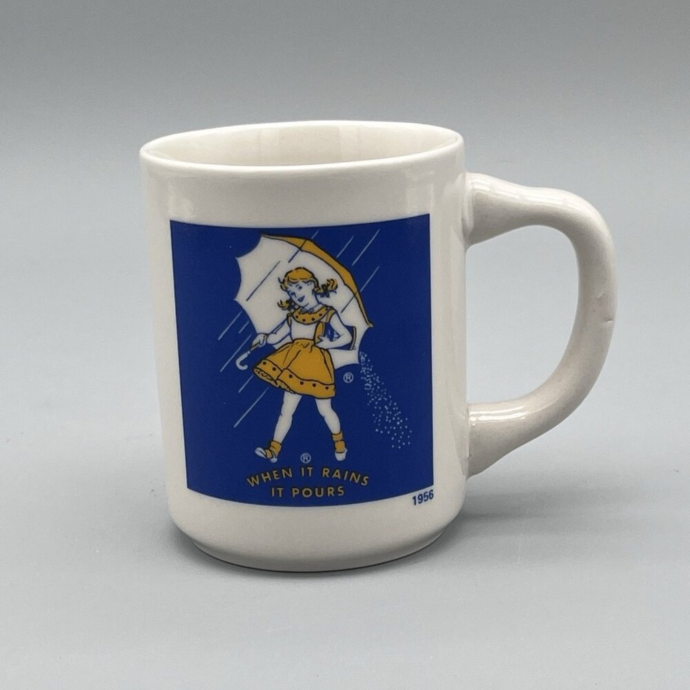 Morton Salt 1956 Logo 3.75" Coffee Mug When It Rains It Pours Slogan Japan